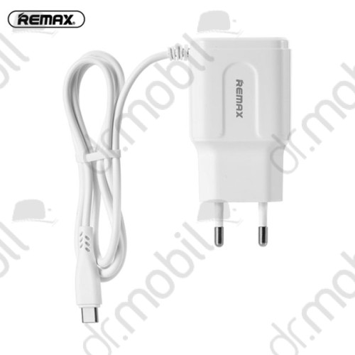 Hálózati töltő Remax RP-U22 Pro hálózati adapter, 2XUSB, beépített Type-C kábel, fehér